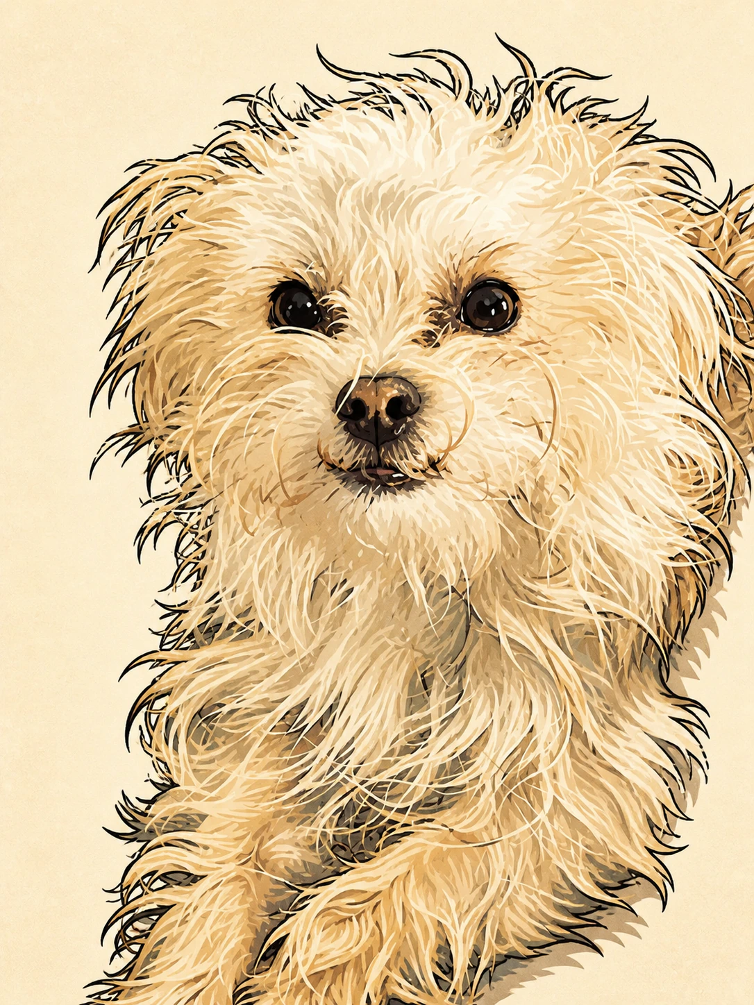 Ink-and-marker illustration of Henry facing the camera with his fur sticking out in all directions.