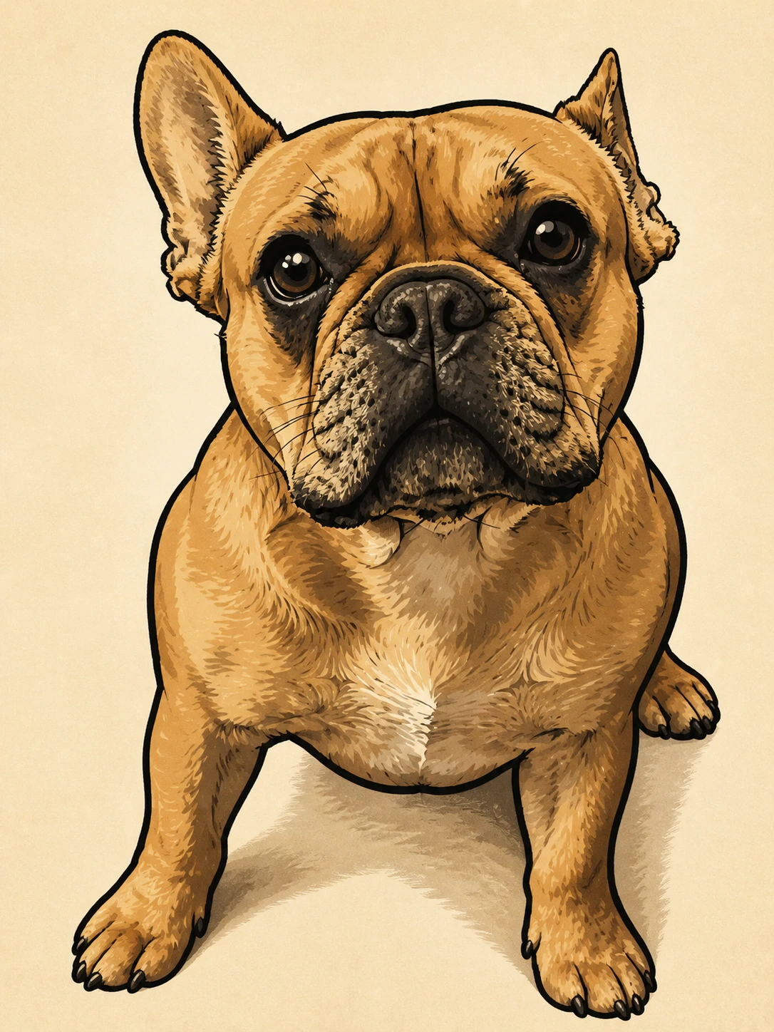 Ink-and-marker illustration of Penelope sitting upright and facing the camera.